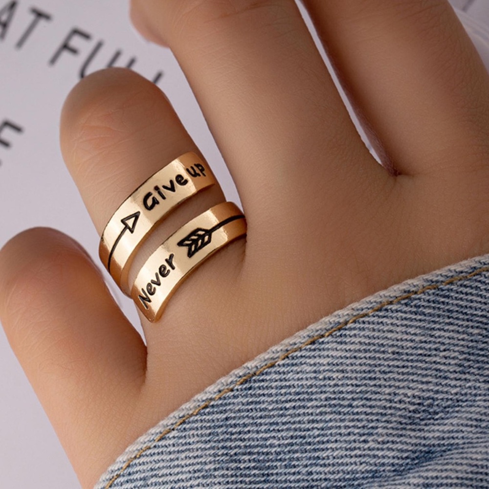NEW| Inspirational Never Give Up Carved Quote Stacking Ring Size 6